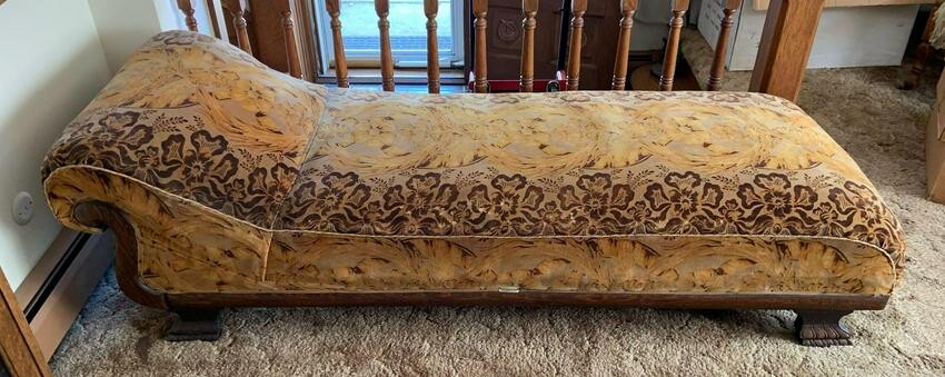 Antique Chaise Lounge with Paw Feet and Floral