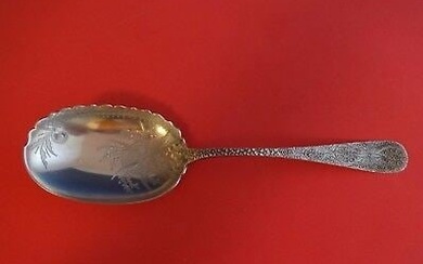 Antique Chased by Unknown Sterling Silver Berry Spoon BC Scalloped 9 3/4"