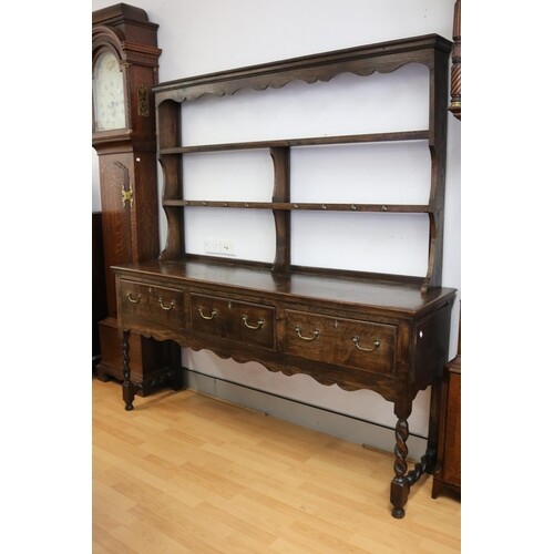 Antique English 17th century style oak dresser with open pla...