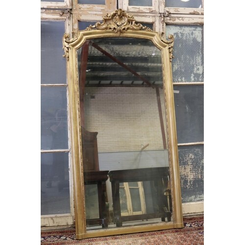 Antique French Louis XV style gilt frame mantle mirror, moul...