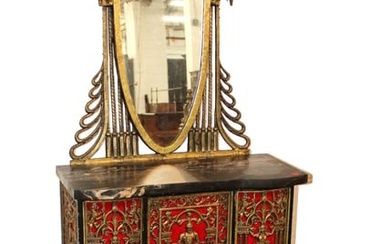 Antique ornate bronze & marble telephone stand/vanity attrib. Oscar Bach