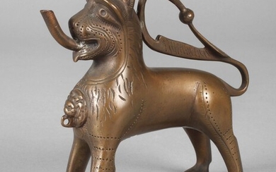 Aquamanile figuratif19e siècle, récipient à boire en forme de lion stylisé, fabriqué d'après un modèle...