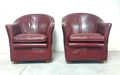Armchair - Tub armchair - Pair of tub armchairs in tan leather