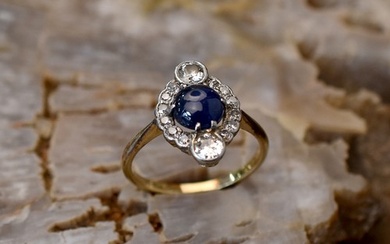 Art Deco 18ct Gold Cabuchon Sapphire & Diamond Dress Ring, S...