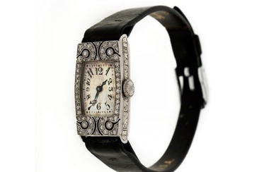 Art Deco 1920 Ladies Platinum Diamond Waltham Strap Watch