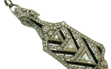 Art Deco Diamond Platinum LORGNETTE Pendant with Black