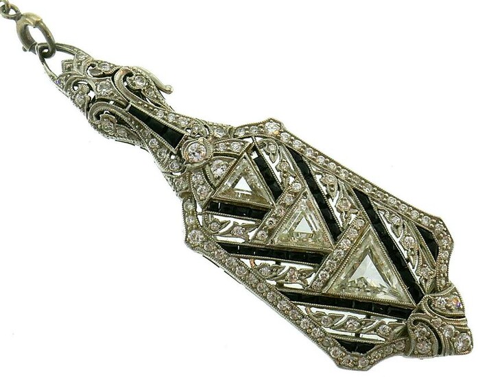 Art Deco Diamond Platinum LORGNETTE Pendant with Black