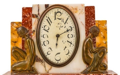 Art Deco European Hard Stone And Bronze Table Clock