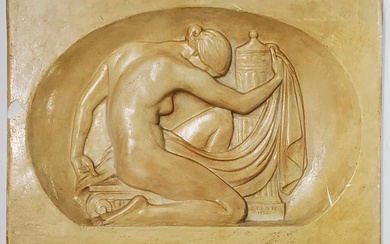 Art Deco Nude Female Classical Greek Roman Beaux Arts Plaster Plaque Signed EFS Jr