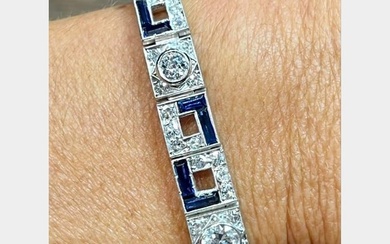 Art Deco Platinum Diamond & Synthetic Sapphire Bracelet