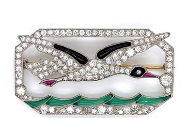Art Deco Platinum Duck Diamond Brooch