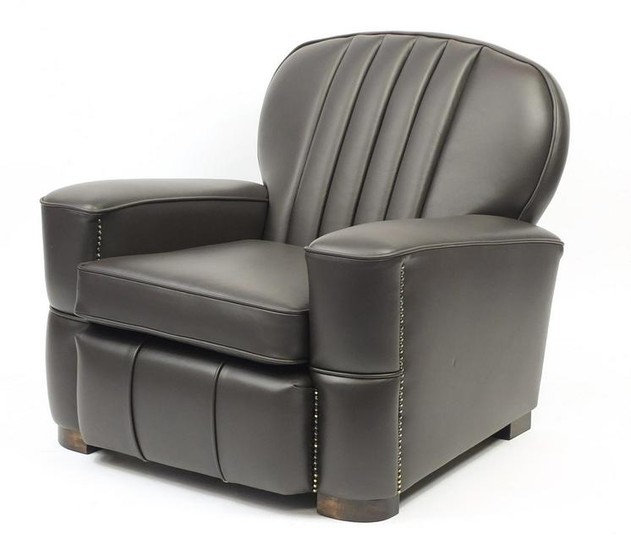 Art Deco brown leather club chair, 80cm high