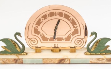 Art Deco mirrored face and marble mantle clock, large with...