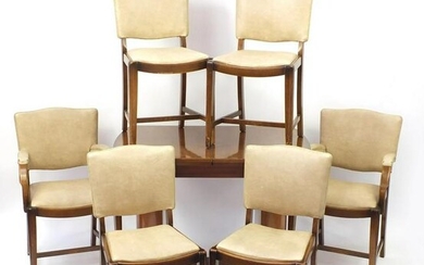 Art Deco walnut draw-leaf dining table and six chairs