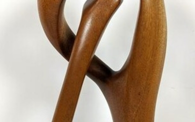 Artist Signed Carved Wood Table Sculpture. Twisting fre