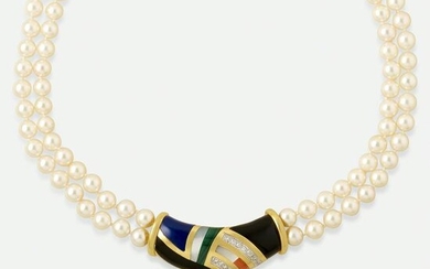 Asch/Grossbardt, Cultured pearl and gem inlay necklace