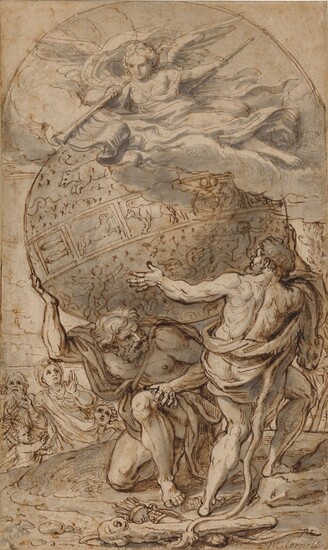 Atlas supporting the celestial globe with Hercules on the right, Michel Corneille the Younger