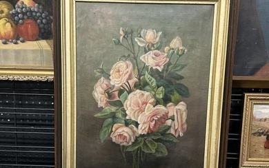 Attributed to Julia McEntee Dillon (1834 - 1918) o/c still life with roses, in period Victorian