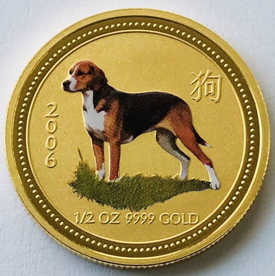 Australia - 50 Dollars 2006 - Year of the Dog - Colored - 1/2 oz - Gold