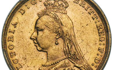Australia: , Victoria gold "Jubilee Head" Sovereign 1891-M AU58 PCGS,...