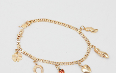 BRACELET, 18k gold with charms, weight approx. 8. 8 grams.