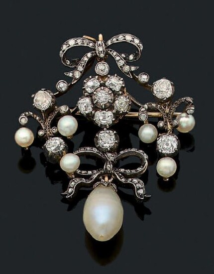 BROCHE-PENDENTIF «PERLES» Perles, diamants...
