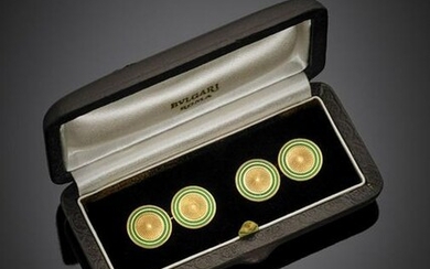 BULGARI Yellow gold green enamel cufflinks, g 10.30