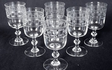 Baccarat - 6 wine or port glasses with engraved decoration 3458 - 10,4cm - Crystal