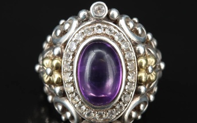 Barbara Bixby Sterling Amethyst and Topaz Floral Ring with 18K Accents