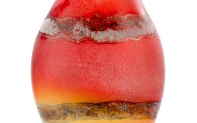 Barbini Murano Art Glass Red to Amber Scavo Vase