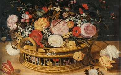 Basket of flowers on a table