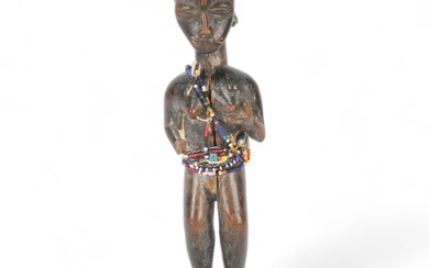 Baule carved wood Tribal figure with beadwork mounts, Ivory ...