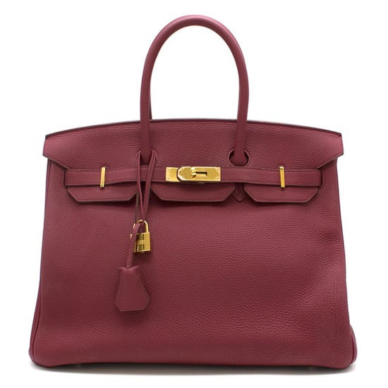 Birkin 35 Tosca Pink Colour in Togo Leather with gold hardware. Hermès. 2015.
