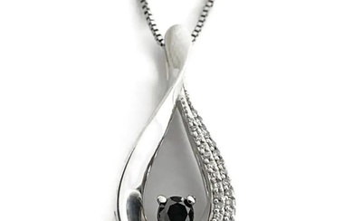 Black White Diamond Teardrop Pendant Necklace Sterling Silver, .40 CTW, 3.86 Gr