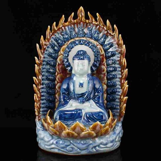Blue And White Porcelain Siddhartha Buddha Statue