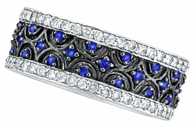 Blue Sapphire and Diamond Eternity Band 14k White Gold 1.23ctw