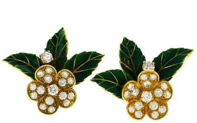 Boucheron Diamond Enamel Gold Earrings, 1950s, France