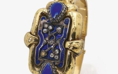 Bracelet with rose-cut diamonds and blue enamel Paris