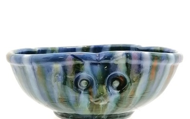 Brannam pottery bowl with unusual cat decoration - 23cm x 8....