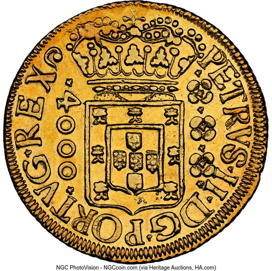 Brazil: , Pedro II gold 4000 Reis 1699-(R) AU Details (Cleaned) NGC,...