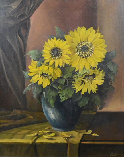 Brichta, Fr. (20th century), "Sunflowers", in a spherical vase, oil on panel, signed and dated 1948