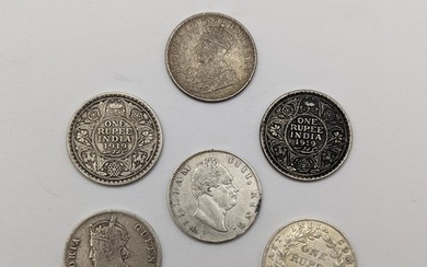 British India Coins - A group of six One Rupee's comprising ...