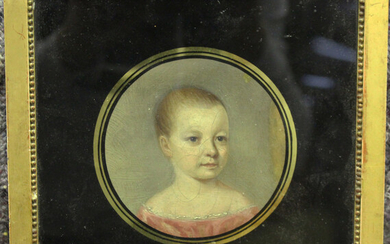 British School - Tondo Half Length Portrait of a Child, early 19th century oil, diameter 10cm, withi