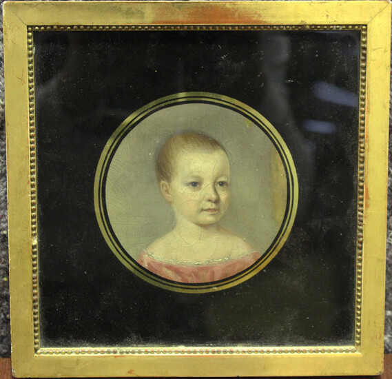 British School - Tondo Half Length Portrait of a Child, early 19th century oil, diameter 10cm, withi