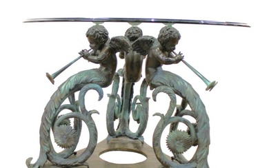 Bronze sculpture center table wing cherubs playing musical instruments attrib. Auguste Moreau