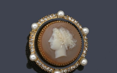 Brooch-cameo with classical female bust, richly carved