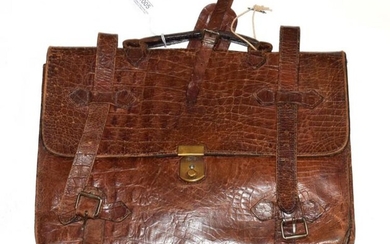 Brown crocodile briefcase, with modern lined and named lining, leather...