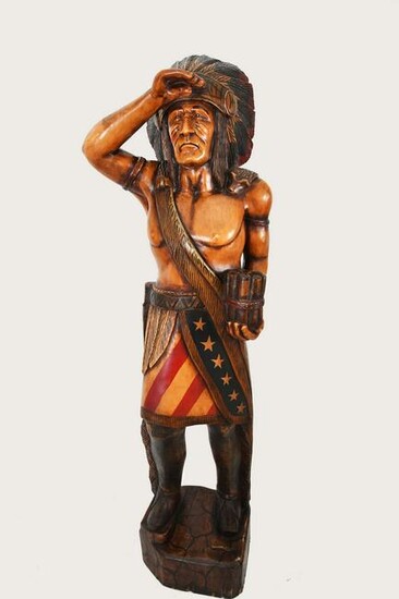 CARVED AND PAINTED WOOD CIGAR STORE INDIAN