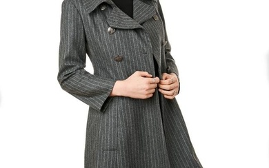 CHANEL GREY STRIPED PARIS-HAMBURG LONG COAT Condition grade A-. French size 36. 90cm chest, 105...
