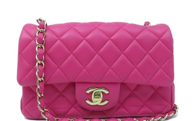 CHANEL Quilted CC GHW Classic 20cm Chain Shoulder Bag Lambskin Leather Pink